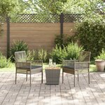 Ensemble Bistro de Jardin 3 Pièces avec Coussins Gris en Poly Rattan
