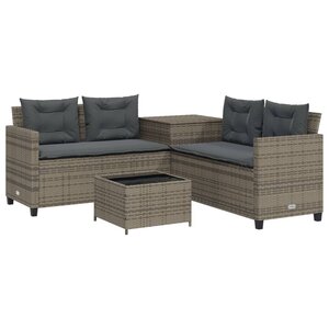 vidaXL Canapé de jardin avec table et coussins en forme de L gris