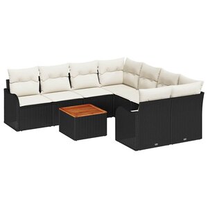 vidaXL Ensemble de canapé de jardin avec coussin 9 Pièces Noir polyrotin
