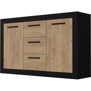 Buffet 2 Portes + 3 Tiroirs - Mélaminé chêne rustique et noir - 147 x 37 x 89 cm