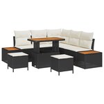 Ensemble de canapé de jardin de 8 pièces avec coussins noir poly rotin acacia