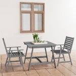 vidaXL Mobilier à dîner de jardin 3 Pièces Gris Bois d'acacia massif