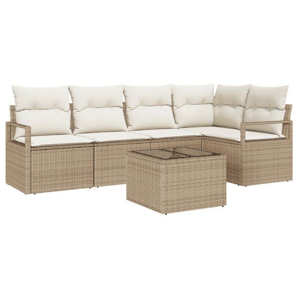 Ensemble de Canapé de Jardin vidaXL 6 Pièces avec Coussins Brun Poly Rattan