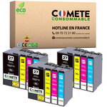 COMETE, Entreprise française - 27XL - 12 Cartouches d'encre Compatibles pour Epson 27 XL (T2711 T2712 T2713 T2714 T2715) pour EPSON Workforce WF3600 WF7600 (3 Noir + 3 Cyan + 3 Magenta + 3 Jaune)