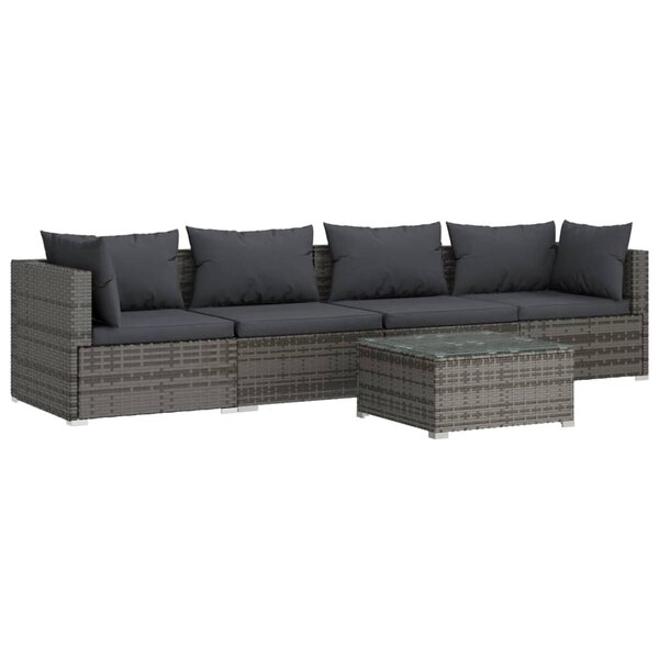vidaXL Salon de jardin 5 Pièces avec coussins résine tressée gris