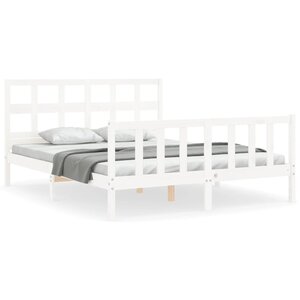 vidaXL Cadre de lit avec tête de lit blanc 160x200 cm bois massif