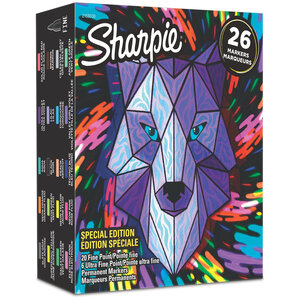Sharpie 26 marqueurs permanents edition spécial "loup" assortiment de couleurs 20 pointes fine et 6 ultra fine