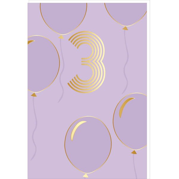 Carte D'anniversaire 3 Ans En Or - Violet - A Message - Pour Enfant Fille Garçon - Ballons - 11 5 X 17 Cm - Draeger paris