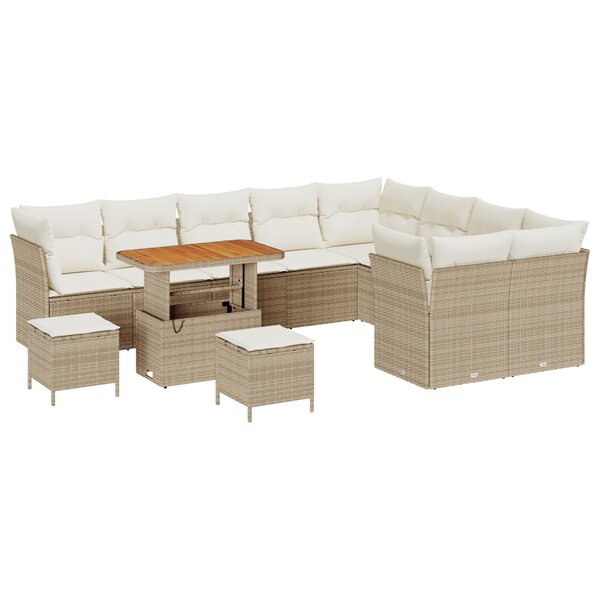 Ensemble de Canapé de Jardin 12 Pièces avec Coussins Beige Rattan