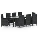 vidaXL Ensemble à manger d'extérieur 9Pièces coussins résine tressée noir