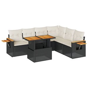 vidaXL Salon de jardin avec coussins 7 Pièces noir résine tressée acacia