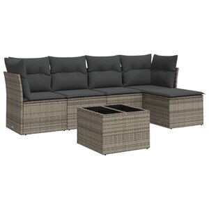 vidaXL Salon de jardin 6 Pièces avec coussins gris résine tressée