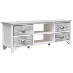 vidaXL Meuble TV Blanc et gris 108x30x40 cm Bois de Paulownia solide