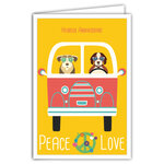 Carte Heureux Anniversaire avec Enveloppe - Mini Posters Format 17x11 5cm - Peace and Love Automobile - Voiture de Collection Chiens Lunettes Rétro Vintage - Fabriquée en France