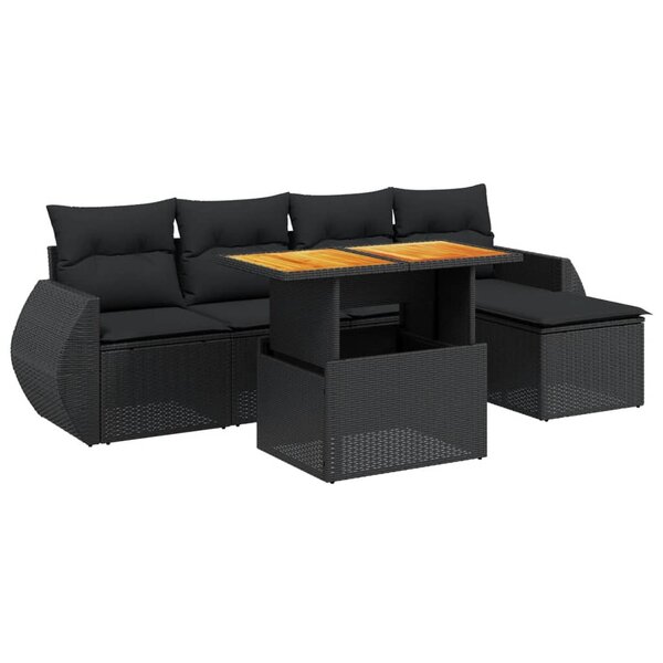 vidaXL Salon de jardin 6 Pièces avec coussins noir résine tressée