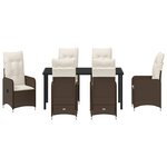 vidaXL Ensemble de Dînette de Jardin 7 Pièces avec Coussins Marron Poly Rotin
