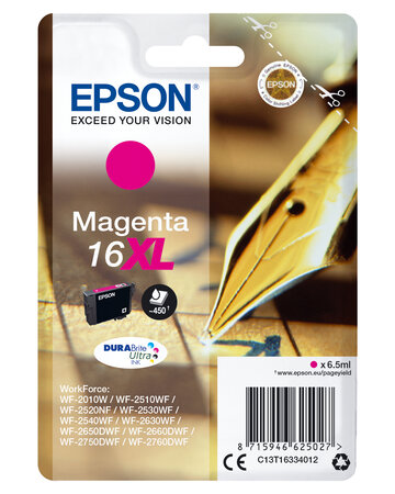 Epson singlepack magenta 16xl durabrite 16xl cartouche dencre magenta haute capacite 6.5ml 450 pages 1-pack rf-am blister