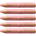 Crayon multi-talents woody 3en1  rond  rose pastel x 5 stabilo