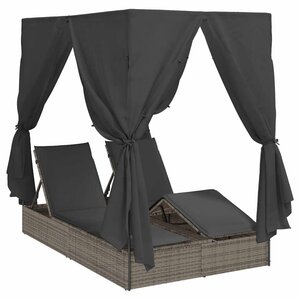 vidaXL Transat double avec toit Gris 205 x 129 x 200 cm Rattan PE