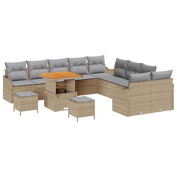 Set de canapé de jardin vidaXL 13 pièces avec coussins Beige Poly Rattan Acacia