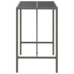 vidaXL Table de bar et dessus en verre gris 110x70x110 cm poly rotin