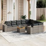 vidaXL Salon de jardin avec coussins 10 Pièces gris résine tressée