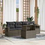 vidaXL Salon de jardin 5 Pièces avec coussins gris résine tressée