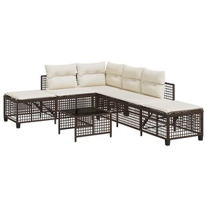 vidaXL Salon de jardin d'angle et coussins 3 Pièces marron résine tressée