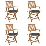 vidaXL Chaises pliables de jardin lot de 4 avec coussins Bois d'acacia