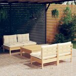 vidaXL Salon de jardin 5 Pièces avec coussins crème bois de pin