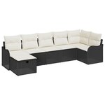Ensemble de Canapé de Jardin 7 Pièces avec Coussins Noir Poly Rattan