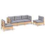 vidaXL Salon de jardin 5 Pièces avec coussins gris bois de pin massif
