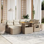 vidaXL Salon de jardin avec coussins 7 Pièces beige résine tressée