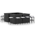 vidaXL Ensemble de bar de jardin 16Pièces et coussins Résine tressée Noir