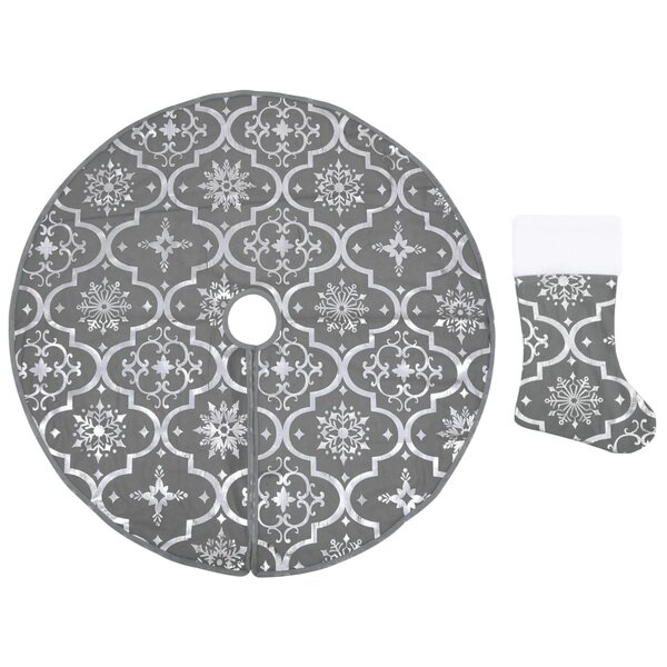 vidaXL Jupe de sapin de Noël de luxe avec chaussette Gris 122 cm Tissu
