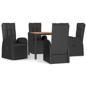 vidaXL Ensemble à manger de jardin coussins 5Pièces Noir Résine tressée