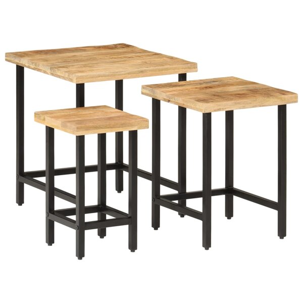 vidaXL Tables basses gigognes 3Pièces bois de manguier massif brut et fer