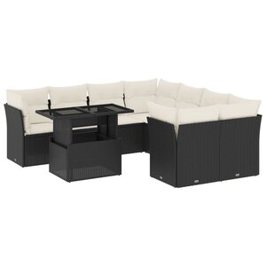 vidaXL Salon de jardin 9 Pièces avec coussins noir résine tressée