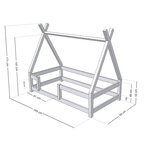Lit Tipi enfant avec barrière bois massif blanc 90 x 190 cm