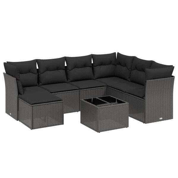 vidaXL Salon de jardin 8 Pièces avec coussins noir résine tressée