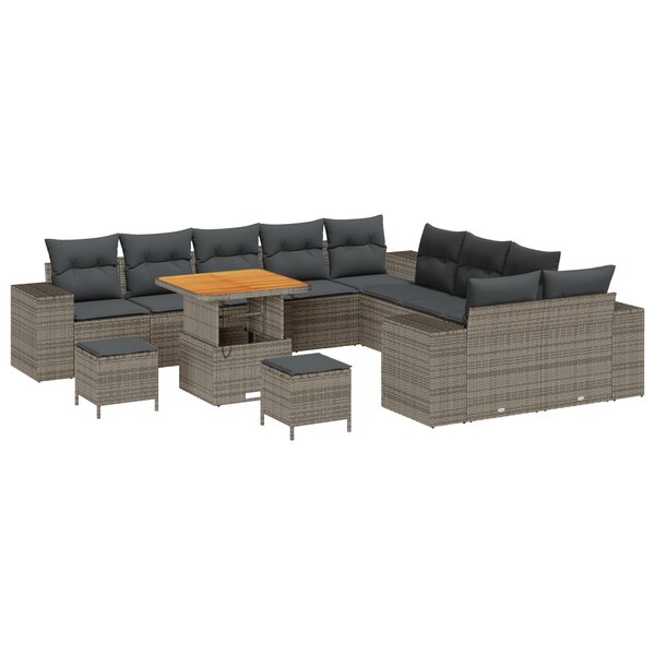 vidaXL Ensemble de canapé de jardin 13 pièces avec coussins gris poly rotin acacia