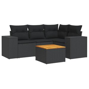 vidaXL Salon de jardin 5 Pièces avec coussins noir résine tressée