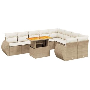 vidaXL Salon de jardin avec coussins 10 Pièces beige résine tressée
