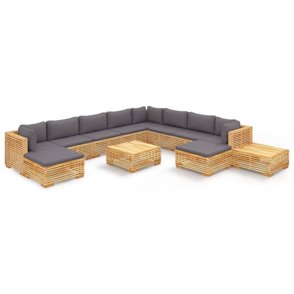 vidaXL Salon de jardin 12 Pièces avec coussins Bois de teck solide