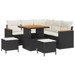 Ensemble de Canapé de Jardin 8 Pièces avec Coussins Noir Poly Rattan Acacia