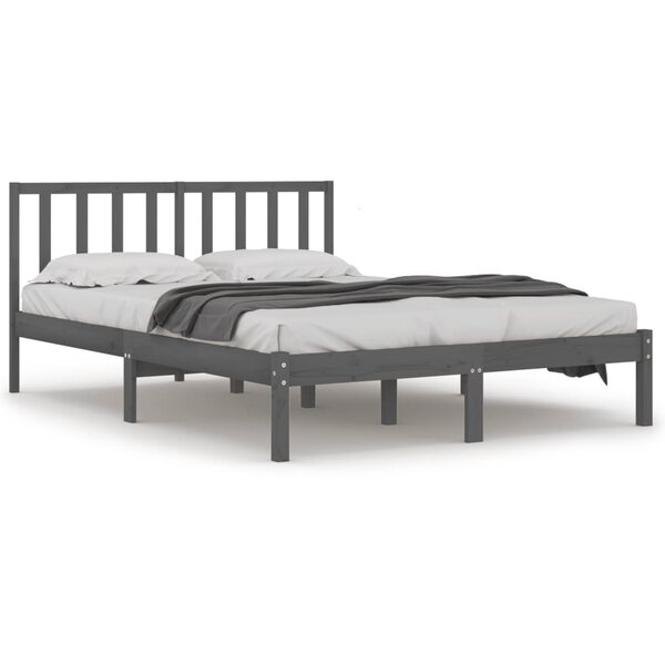 vidaXL Cadre de lit Gris Bois de pin massif 135x190 cm Double