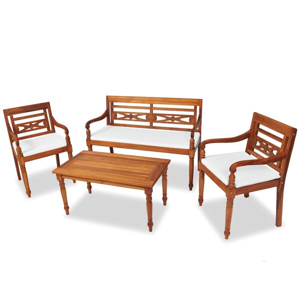 vidaXL Salon de jardin avec coussins 4 Pièces bois de teck solide