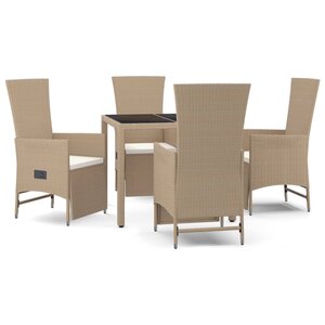 vidaXL Ensemble à manger de jardin avec coussins 5Pièces Beige poly rotin