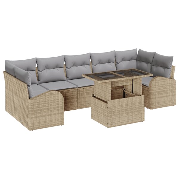 vidaXL Ensemble de canapé de jardin 8 pièces avec coussins Beige Poly Rattan
