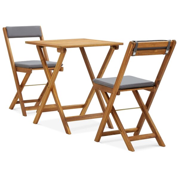 vidaXL Meuble de bistro pliable 3 Pièces et coussins Bois d'acacia solide